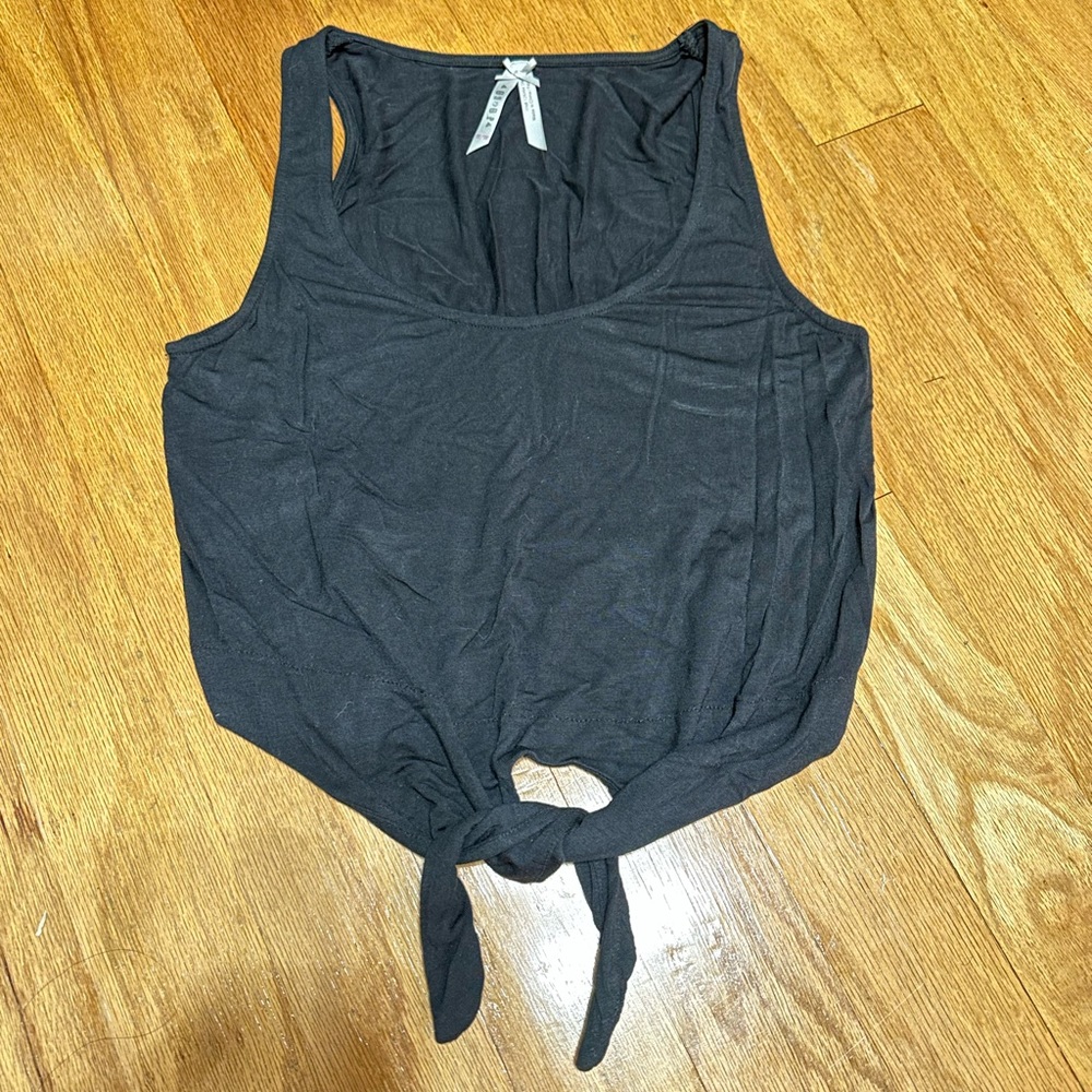Cropped Black Tank with Tie Front (NWOT)